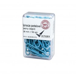 Spinacze biurowe Victory Office 28mm 50 szt. okrągłe pastelowe jasnoniebieskie pojemnik plastikowy
