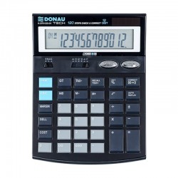 Kalkulator biurowy DONAU TECH, 12-cyfr. wyﾅ孩ietlacz, wym. 186x142x39 mm, czarny