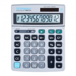 Kalkulator biurowy DONAU TECH, 12-cyfr. wyﾅ孩ietlacz, wym. 210x154x37 mm, metalowa obudowa, srebrny
