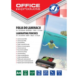 Folia do laminowania OFFICE PRODUCTS, A4, 2x125mikr., bﾅＺszczﾄ�ca, 100szt., transparentna