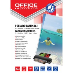 Folia do laminowania OFFICE PRODUCTS, A3, 2x80mikr., bﾅＺszczﾄ�ca, 100szt., transparentna