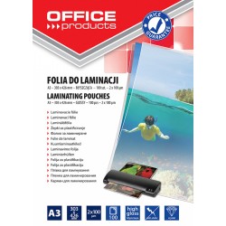Folia do laminowania OFFICE PRODUCTS, A3, 2x100mikr., bﾅＺszczﾄ�ca, 100szt., transparentna