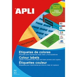 Etykiety kolorowe APLI, 210x297mm, prostokﾄ�tne, niebieskie, 20 ark.