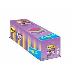 Karteczki samoprzylepne POST-IT® Super Sticky (654-SS-VP24COL), 76x76mm, 24x90 kart., mix kolorów, 3 Karteczki GRATIS