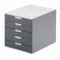 VARICOLOR 5, pojemnik z piﾄ冂ioma kolorowymi szufladkami. Wymiary: 280x292x356 mm (WxSxG)