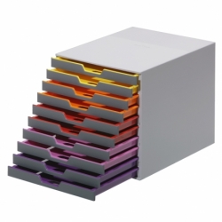 VARICOLOR 10, pojemnik z dziesiﾄ冂ioma kolorowymi szufladkami. Wymiary: 280x292x356 mm (WxSxG)