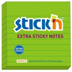Karteczki samoprzylepne Stick'n Extra Sticky 101x101mm, linie, zielony neonowy 90 k